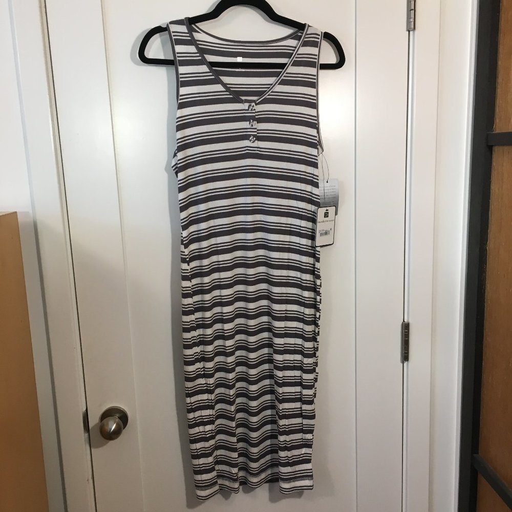 Laundry BY DESIGN V-Neck Racerback Ribbed Striped Tank Dress Brand New - Large - Picture 3 of 6